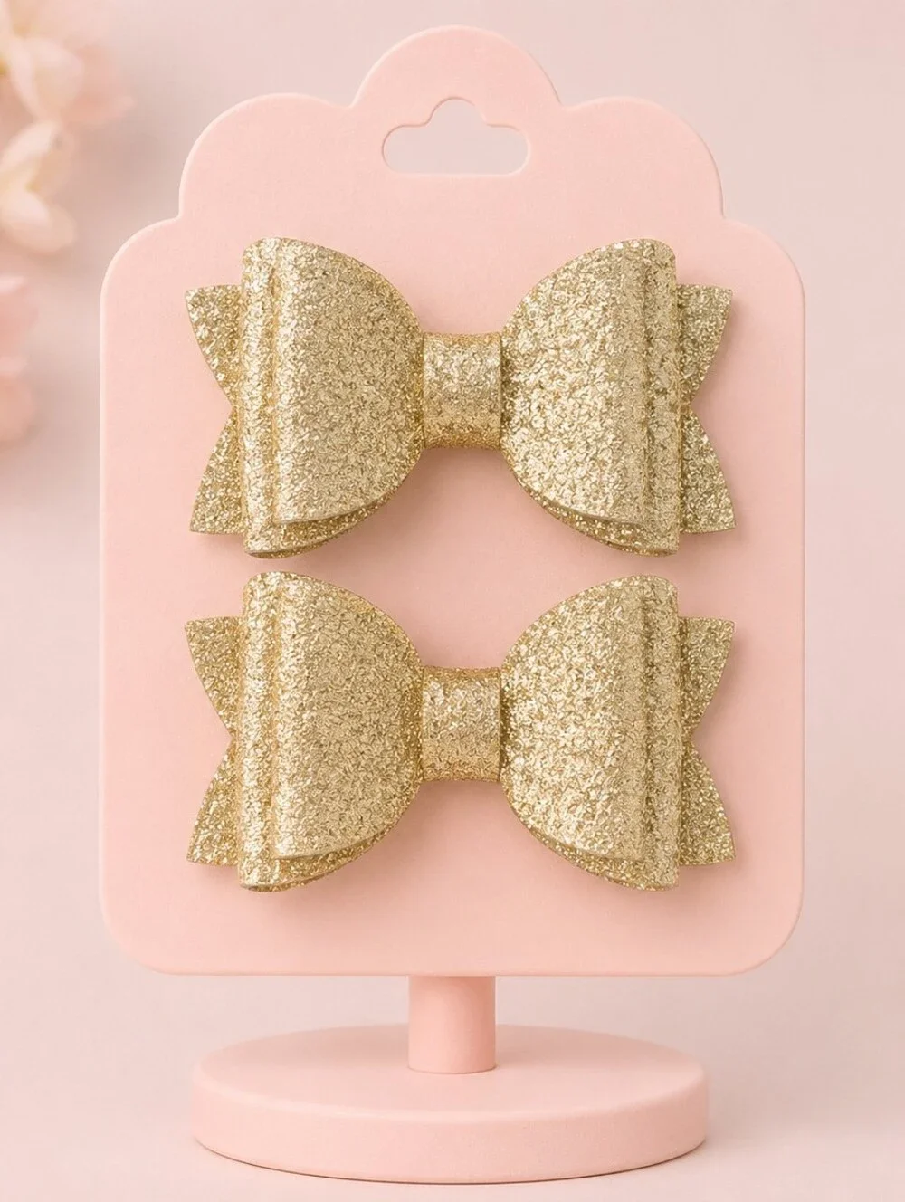 ⭐Handmade Gold Glitter Bow Hair Clips for Kids - Sparkling Twin Set